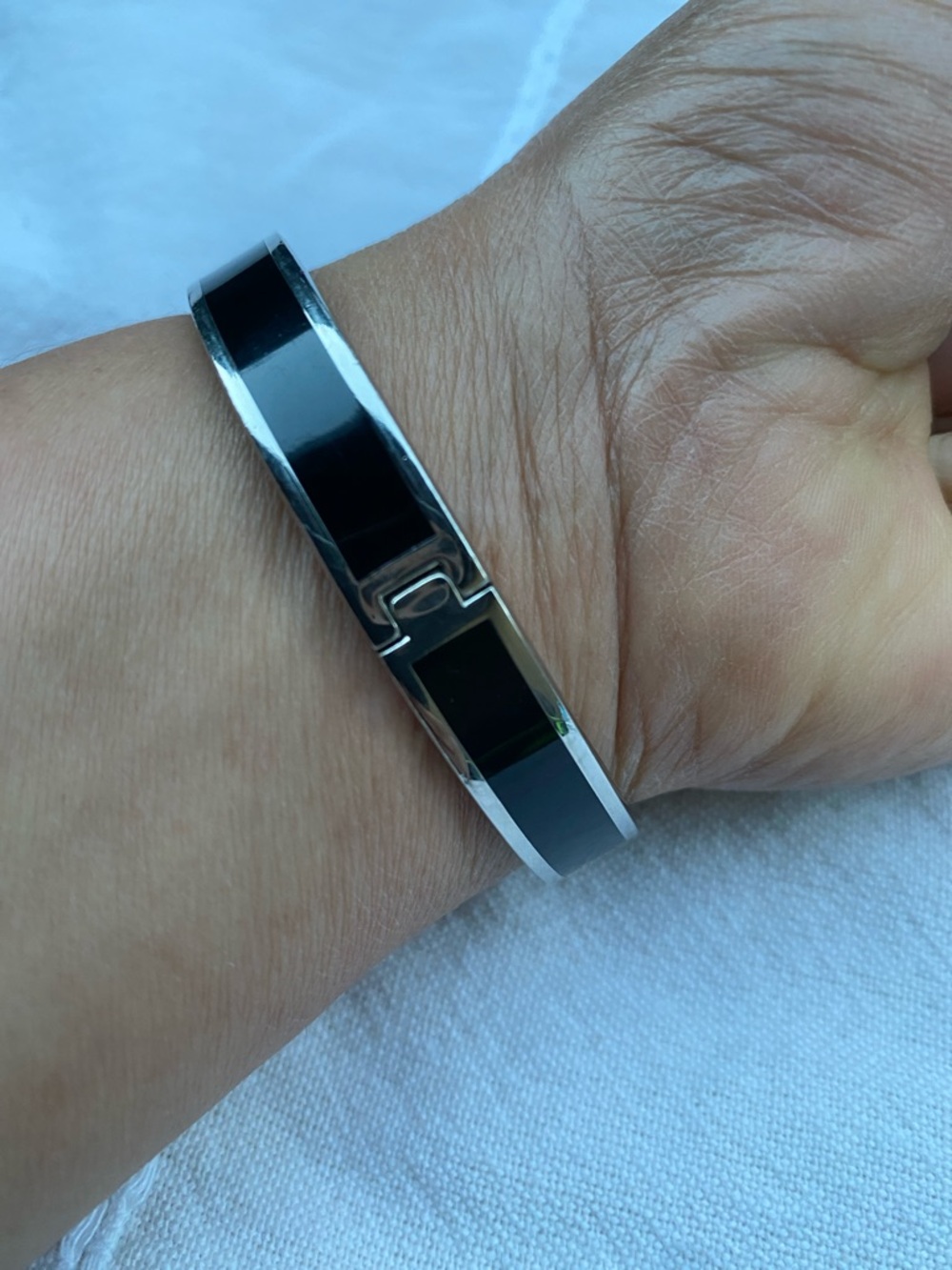 Coach Black and Silver Enamel Logo Bangle Bracelet - Picture 4 of 6